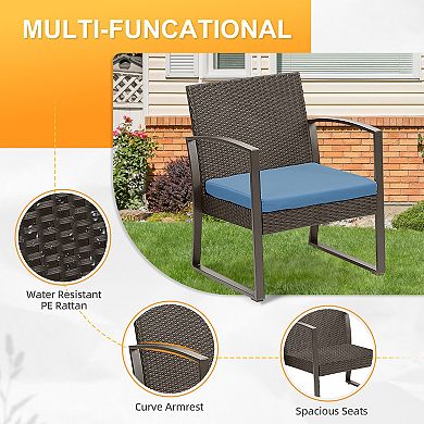 Aoodor 3 Pieces Patio Furniture Set, Outdoor Rattan Wicker Chairs with Table,Sofa Set with Cushion