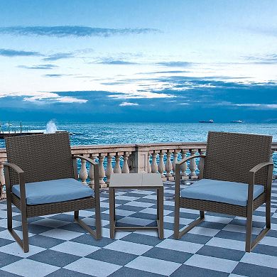 Aoodor 3 Pieces Patio Furniture Set, Outdoor Rattan Wicker Chairs with Table,Sofa Set with Cushion