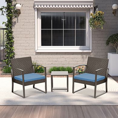 Aoodor 3 Pieces Patio Furniture Set, Outdoor Rattan Wicker Chairs with Table,Sofa Set with Cushion