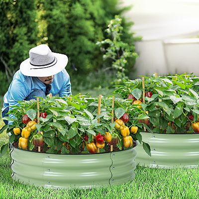 Aoodor 30 in. W x 9 in. H Green Round Galvanized Metal Raised Garden Bed Ground Modular Planter Box 800-114-GR - The Home Depot