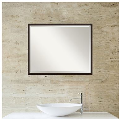 Carlisle Espresso Narrow Beveled Wood Bathroom Wall Mirror