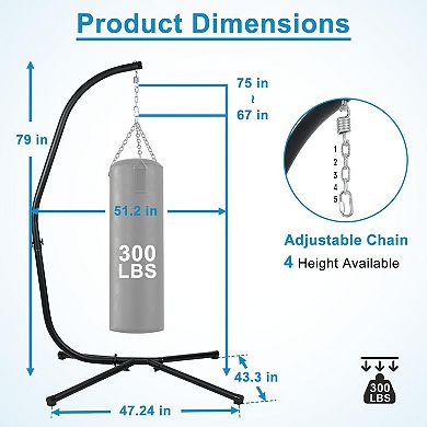 Aoodor Hammock Steel Stand Only C-Stand - 300 Pound Capacity