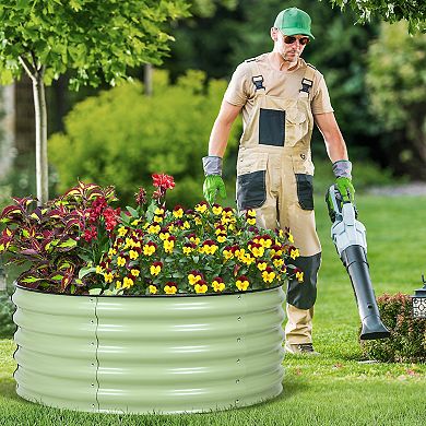 Aoodor 17'' Tall Aluzinc Metal Raised Garden Bed 42'' Round - Olive Green
