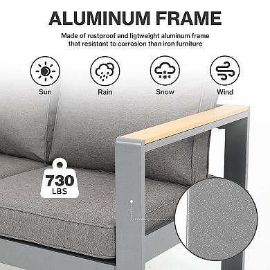 Aoodor Patio Furniture 3 Seater Aluminum Sofa Couch Deep Seat