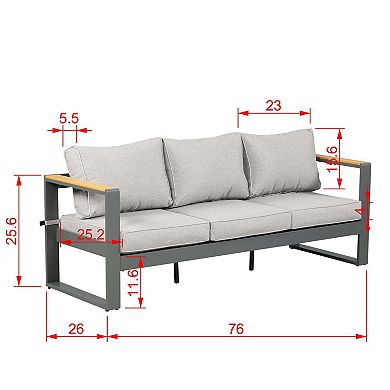 Aoodor Patio Furniture 3 Seater Aluminum Sofa Couch Deep Seat