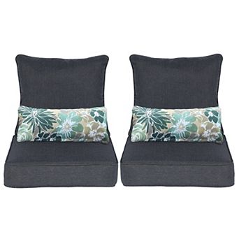 Aoodor 23'' x 25.6'' Outdoor Deep Seat Chair Cushion Set (Set of 2 Seats, 2 Backs, 2 Pillows)