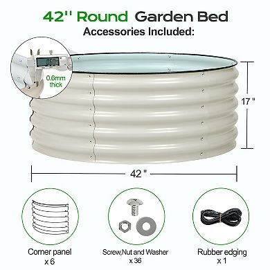 Aoodor 17'' Tall Aluzinc Metal Raised Garden Bed 42'' Round - White