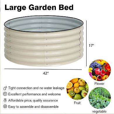 Aoodor 17'' Tall Aluzinc Metal Raised Garden Bed 42'' Round  - White