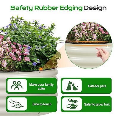 Aoodor 17'' Tall Aluzinc Metal Raised Garden Bed 42'' Round - White