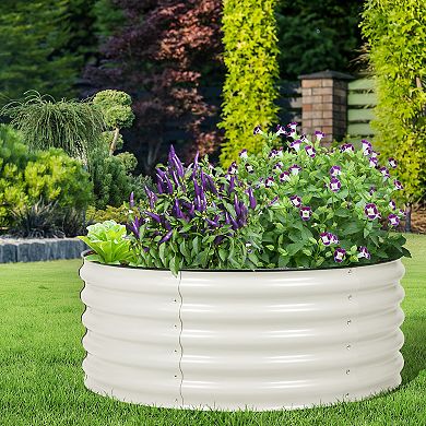 Aoodor 17'' Tall Aluzinc Metal Raised Garden Bed 42'' Round - White