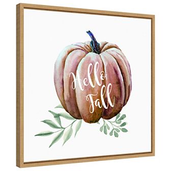 Hello Fall Pumpkin Watercolor by Amanti Art Portfolio Framed Canvas Wall Art Print
