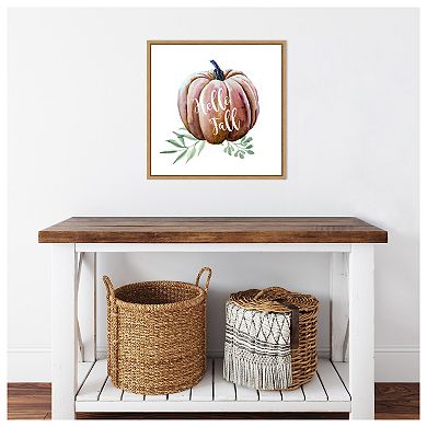 Hello Fall Pumpkin Watercolor by Amanti Art Portfolio Framed Canvas Wall Art Print