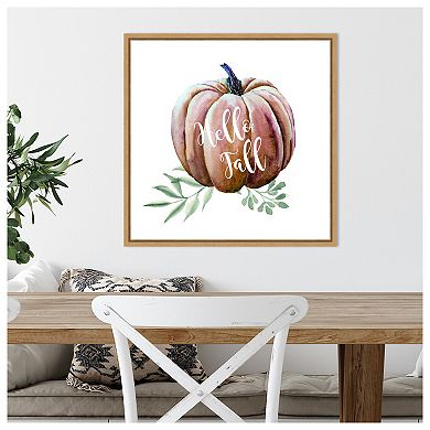 Hello Fall Pumpkin Watercolor by Amanti Art Portfolio Framed Canvas Wall Art Print