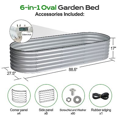 Aoodor 6-in-1 Modular Aluzinc Metal Raised Garden Bed - Silver (88.6''L x 27.5''W x 17''H)