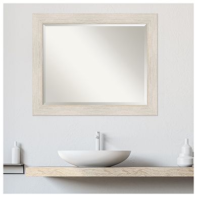 Hardwood Whitewash Beveled Wood Bathroom Wall Mirror