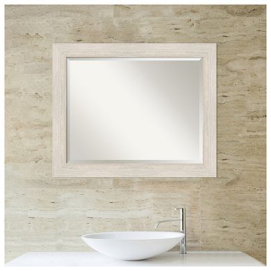 Hardwood Whitewash Beveled Wood Bathroom Wall Mirror