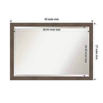 Hardwood Mocha Narrow Beveled Wood Bathroom Wall Mirror