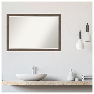 Hardwood Mocha Narrow Beveled Wood Bathroom Wall Mirror