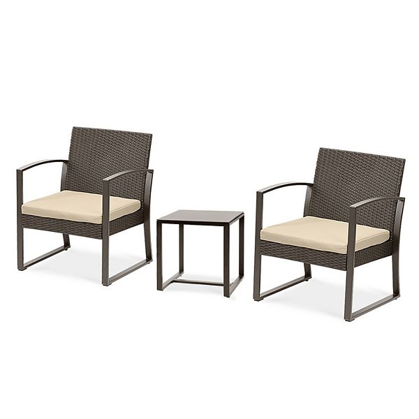 Aoodor 3 Pieces Patio Furniture Set Outdoor Rattan Wicker Chairs with