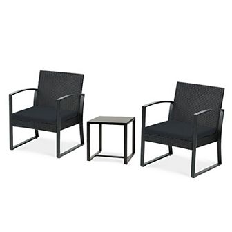 Aoodor 3 pc Patio Furniture Set Outdoor Rattan Wicker Chairs with Table Sofa Set with Cushion