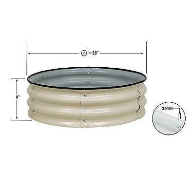 Aoodor 9'' Tall Aluzinc Metal Raised Garden Bed 30'' Round -White