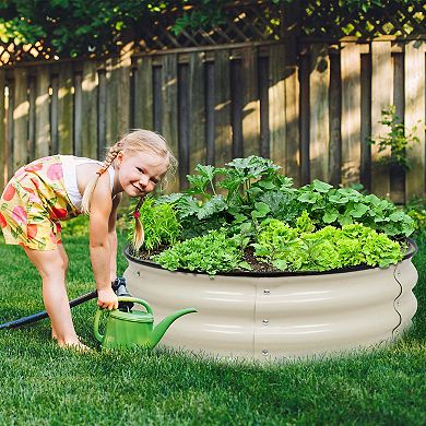 Aoodor 9'' Tall Aluzinc Metal Raised Garden Bed 30'' Round -White