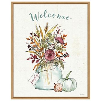 Festive Foliage III Welcome by Anne Tavoletti Framed Canvas Wall Art Print