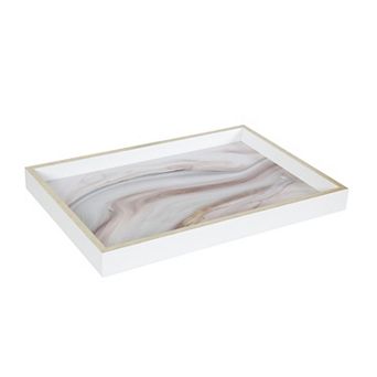 Decorative Wood Ottoman/Coffee Table Tray Featuring Marble Water