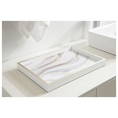 Decorative Wood Ottoman/Coffee Table Tray Featuring Marble Water