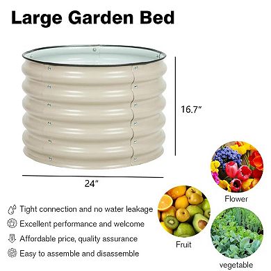 Aoodor 16.7'' Tall Aluzinc Metal Raised Garden Bed 24'' Round - White