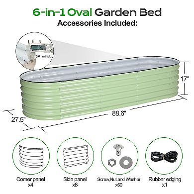 Aoodor 6-in-1 Modular Aluzinc Metal Raised Garden Bed - Olive Green (88.6''L x 27.5''W x 17''H)