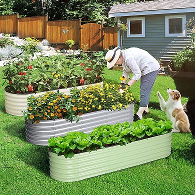 Aoodor 6-in-1 Modular Aluzinc Metal Raised Garden Bed - Olive Green (88.6''L x 27.5''W x 17''H)