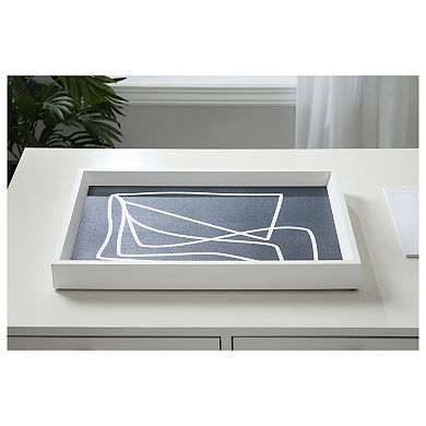 Decorative Wood Ottoman/Coffee Table Tray Featuring Lines in Blue