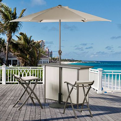 Aoodor Outdoor 5-Piece Bar Table Folding Chairs Set with 8' Adjustable Tilt Umbrella Base