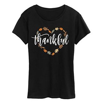 Women's Thankful Leaf Heart Graphic Tee