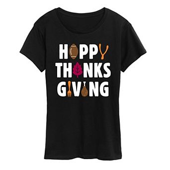 Women's Happy Thanksgiving Icons Graphic Tee
