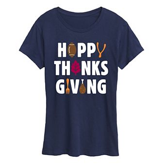 Women's Happy Thanksgiving Icons Graphic Tee