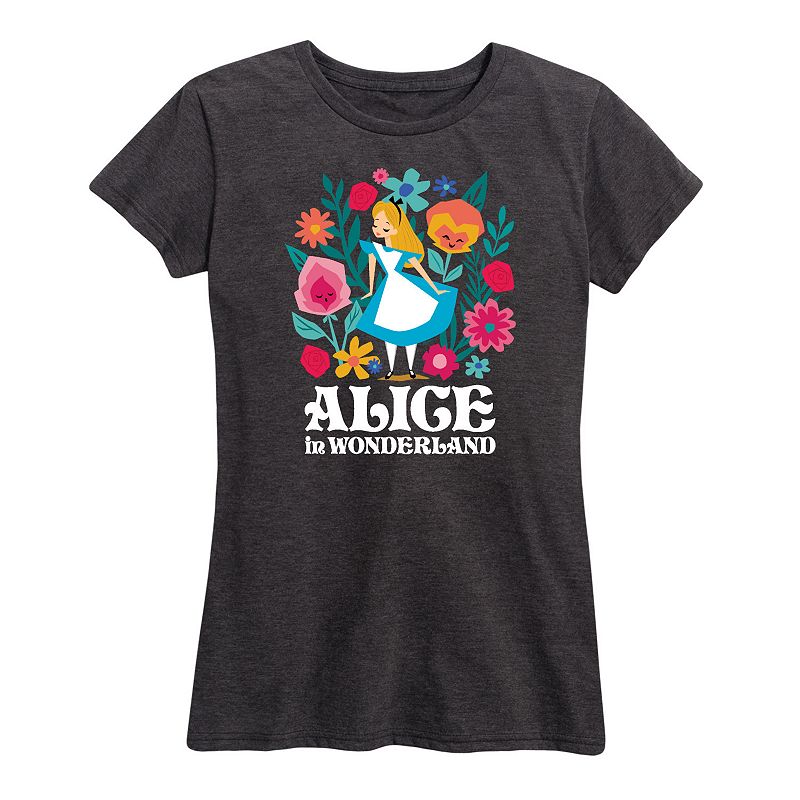 Disney's Alice in Wonderland Women's Flowers Graphic Tee, Girl's, Size: Small, Heather Grey