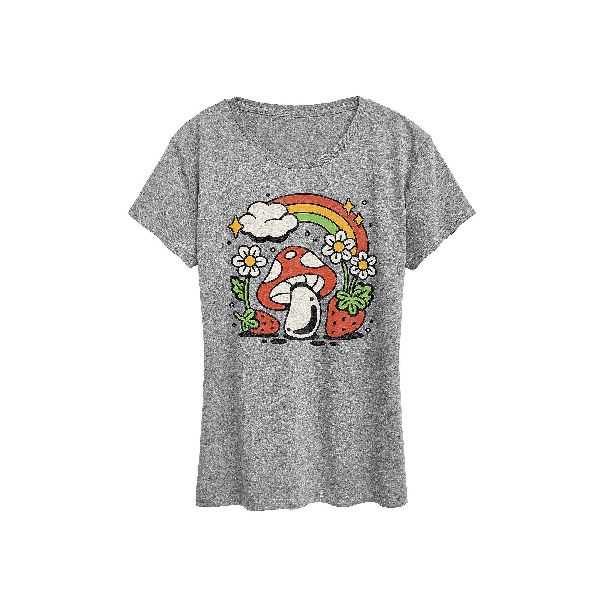 Womens Mushroom with Strawberries Graphic Tee, Girls, Size: Small, Grey G