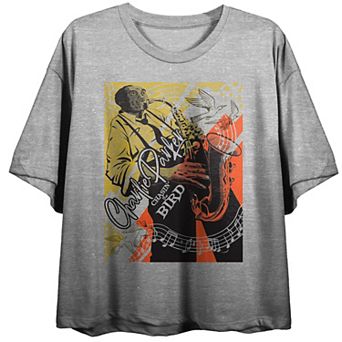 Juniors' Charlie Parker Music Notes Crop Graphic Tee