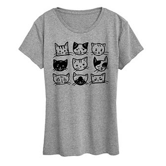 Women's Cat Faces Grid Graphic Tee