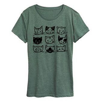Women's Cat Faces Grid Graphic Tee