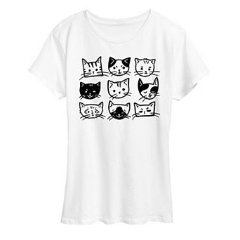 Women's Cat Faces Grid Graphic Tee