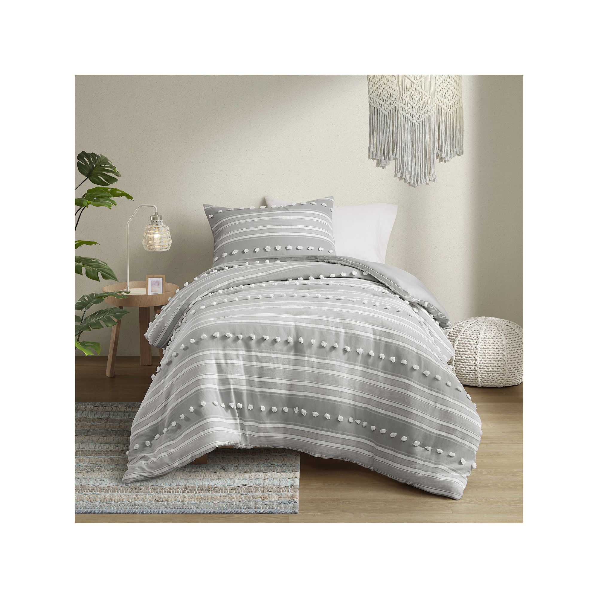 Intelligent Design Cillian Striped Clipped Jacquard Comforter Set, Gray