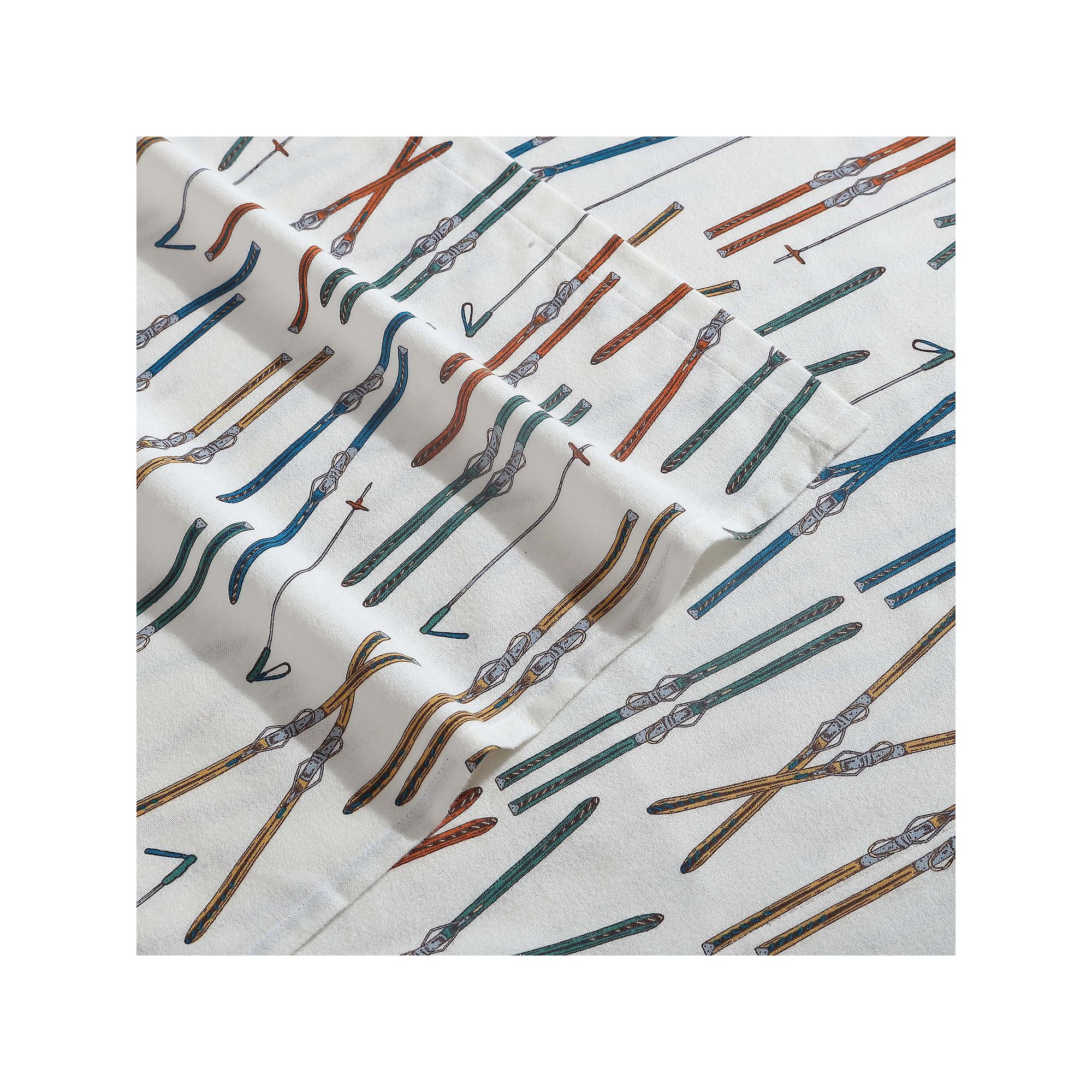Eddie Bauer Winter Print Flannel Sheet Set, Winter Skis
