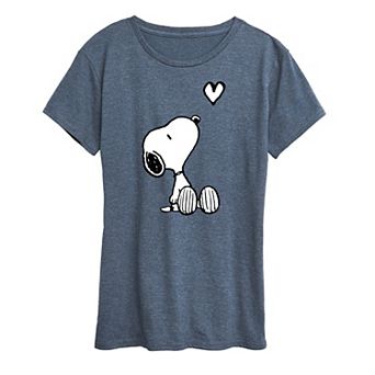 Women's Peanuts White Snoopy Heart Graphic Tee