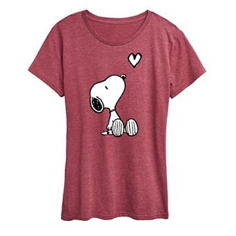 Women's Peanuts White Snoopy Heart Graphic Tee