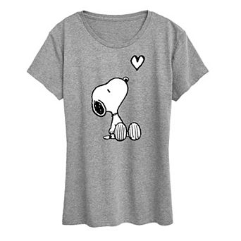 Women's Peanuts White Snoopy Heart Graphic Tee
