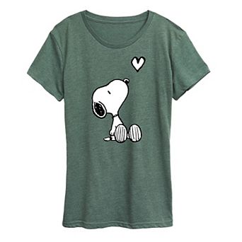 Women's Peanuts White Snoopy Heart Graphic Tee