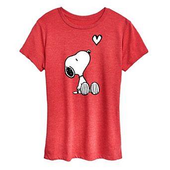 Women's Peanuts White Snoopy Heart Graphic Tee